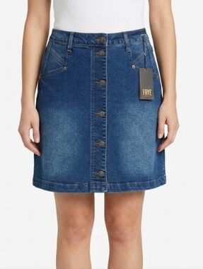 Frye Indigo Button-Front Denim A-Line Skirt 18"Long